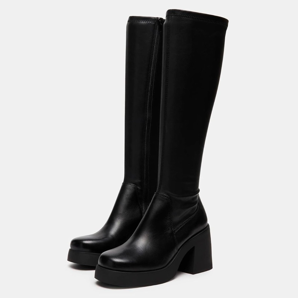 Black Knee-High Platform Boots Size 7.5 Chunky Heel Zip Up – NIB - Picture 4 of 4